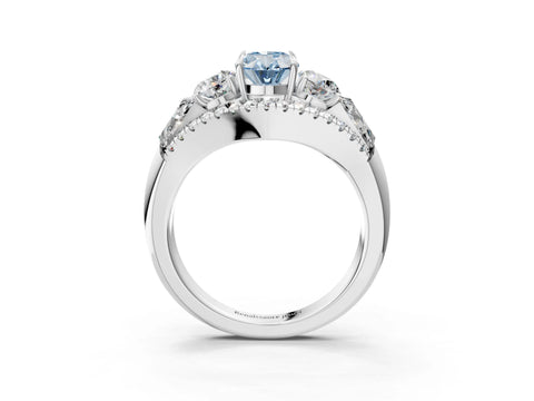 White gold Three-Stone Fancy Blue Oval Cut Diamond Engagement Ring with Pave Band and Prong Setting_15