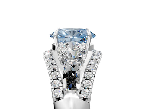 White gold Three-Stone Fancy Blue Oval Cut Diamond Engagement Ring with Pave Band and Prong Setting_17