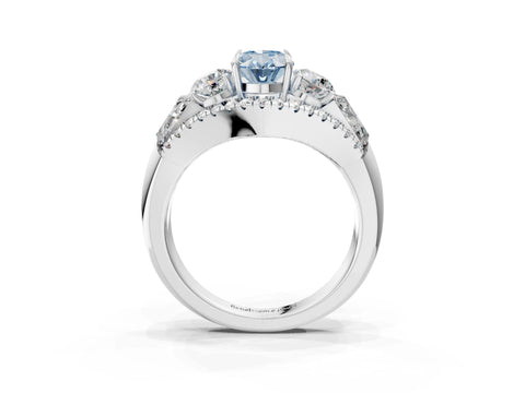 White gold Three-Stone Fancy Blue Oval Cut Diamond Engagement Ring with Pave Band and Prong Setting_3