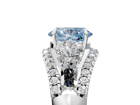 White gold Three-Stone Fancy Blue Oval Cut Diamond Engagement Ring with Pave Band and Prong Setting_5
