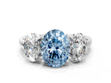 White gold Three-Stone Fancy Blue Oval Cut Diamond Engagement Ring with Prong Setting_15