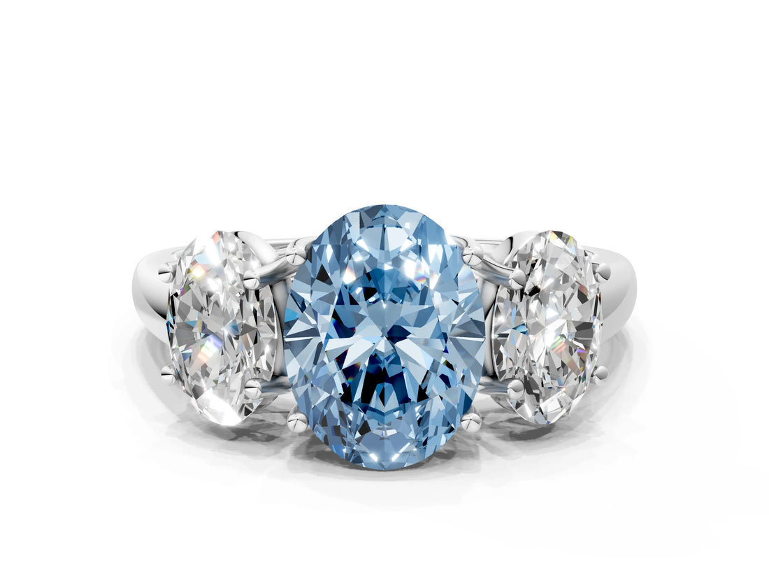 White gold Three-Stone Fancy Blue Oval Cut Diamond Engagement Ring with Prong Setting_15