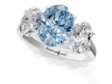 White gold Three-Stone Fancy Blue Oval Cut Diamond Engagement Ring with Prong Setting_16
