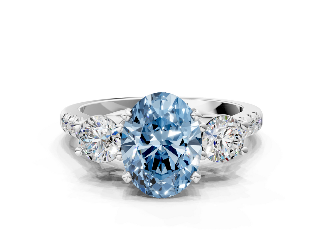White gold Three-Stone Fancy Blue Oval  Cut Diamond Pavé Band with Four-Prong Setting_28