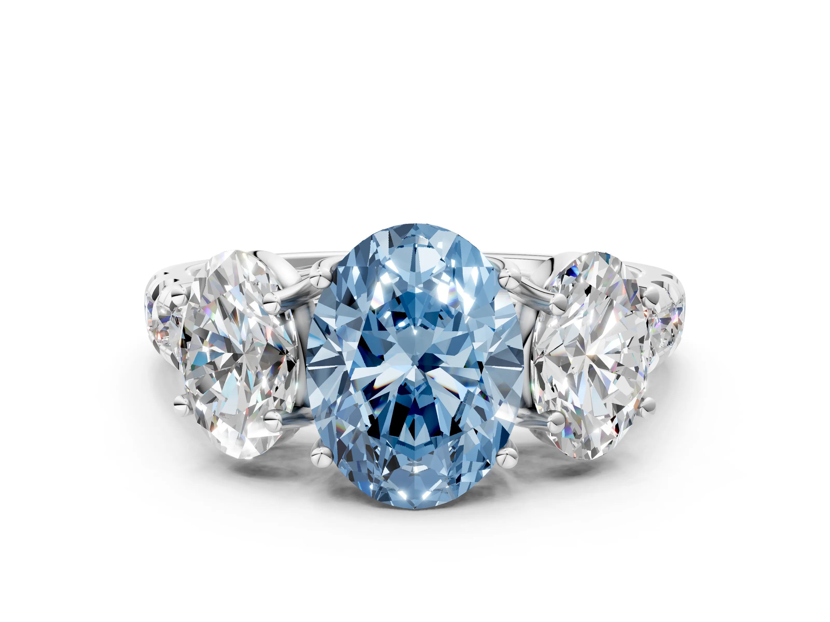 White gold Three-Stone Fancy Blue Oval Cut Diamond Pavé Band with Prong Setting_12