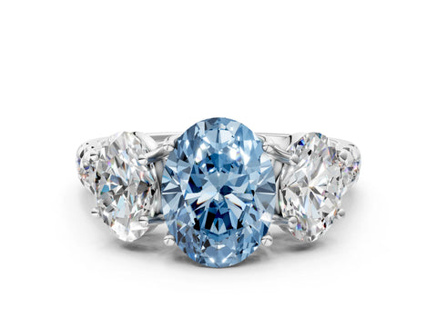White gold Three-Stone Fancy Blue Oval Cut Diamond Pavé Band with Prong Setting_12