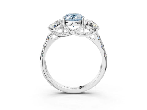 White gold Three-Stone Fancy Blue Oval Cut Diamond Pavé Band with Prong Setting_15