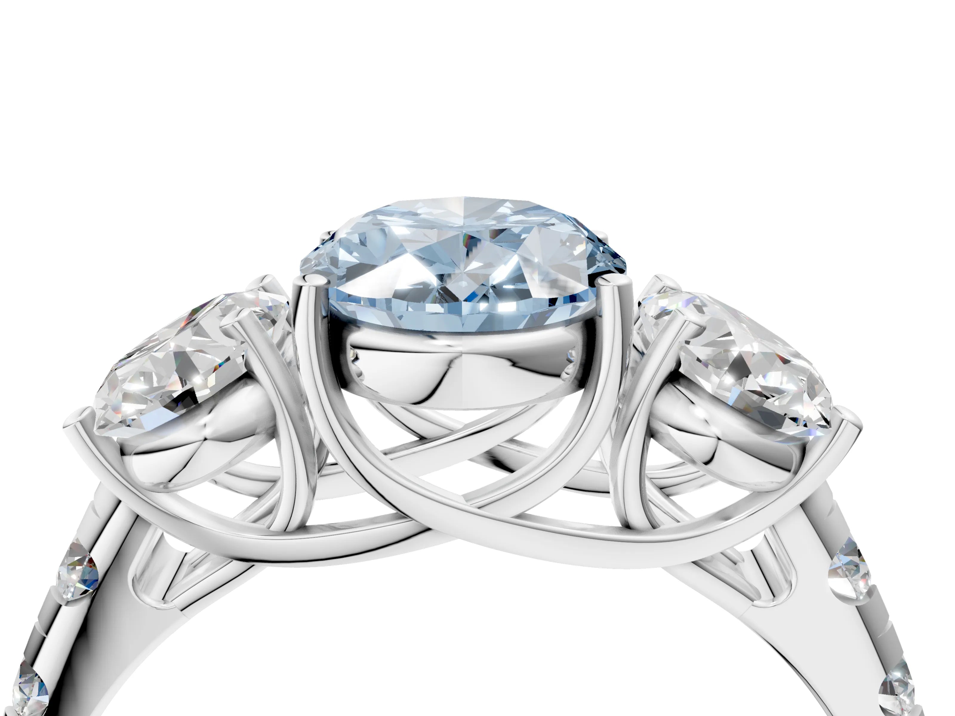 White gold Three-Stone Fancy Blue Oval Cut Diamond Pavé Band with Prong Setting_16
