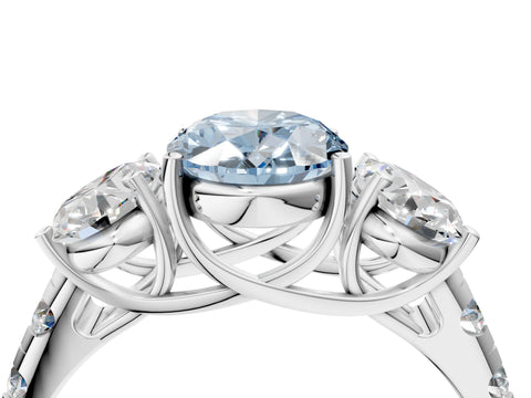White gold Three-Stone Fancy Blue Oval Cut Diamond Pavé Band with Prong Setting_16