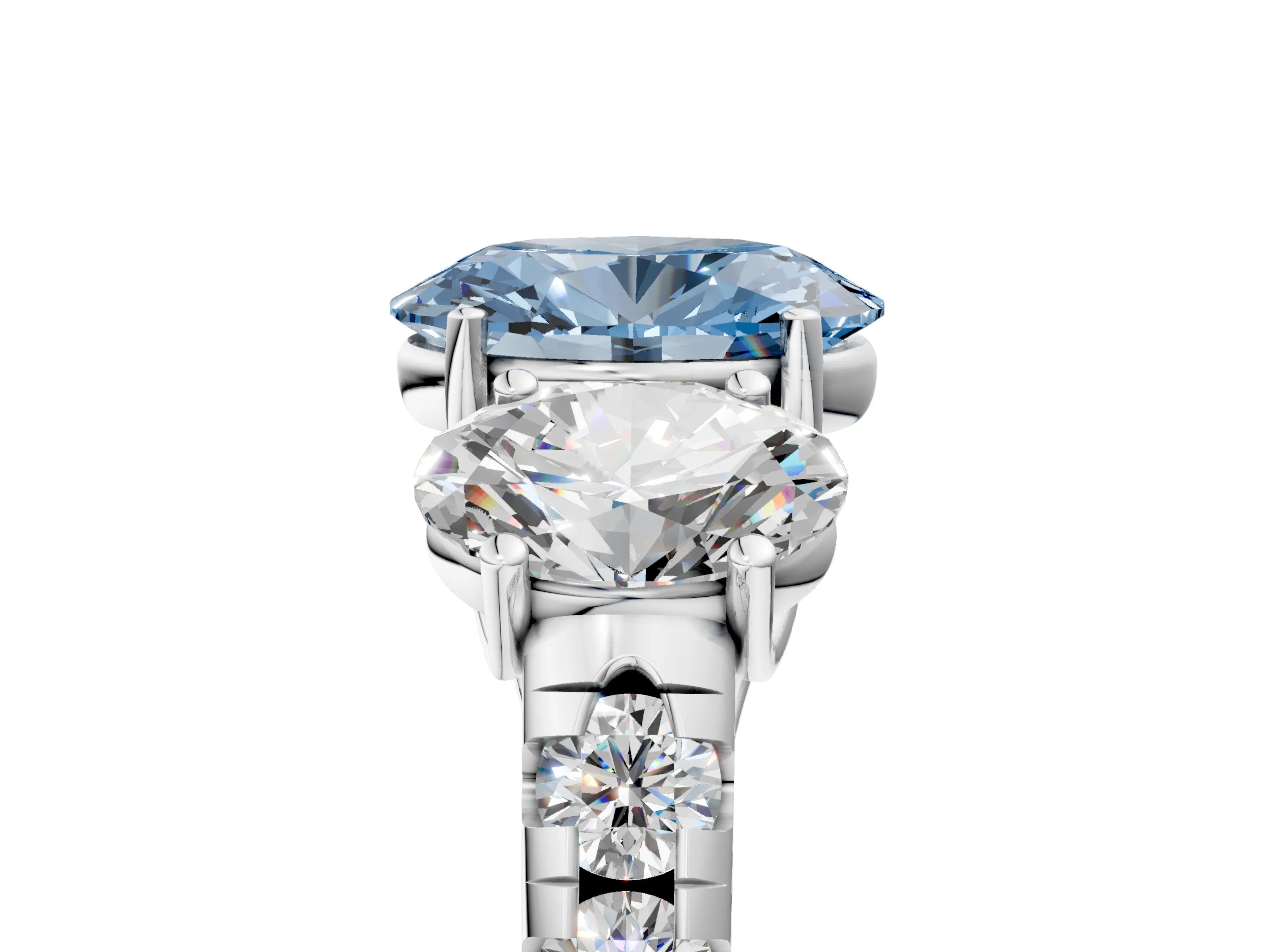 White gold Three-Stone Fancy Blue Oval Cut Diamond Pavé Band with Prong Setting_17