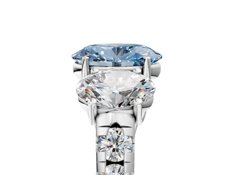 White gold Three-Stone Fancy Blue Oval Cut Diamond Pavé Band with Prong Setting_17
