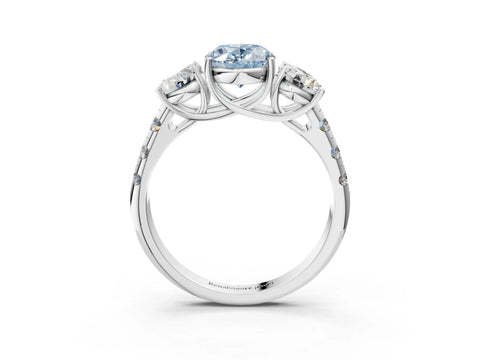 White gold Three-Stone Fancy Blue Oval Cut Diamond Pavé Band with Prong Setting_3