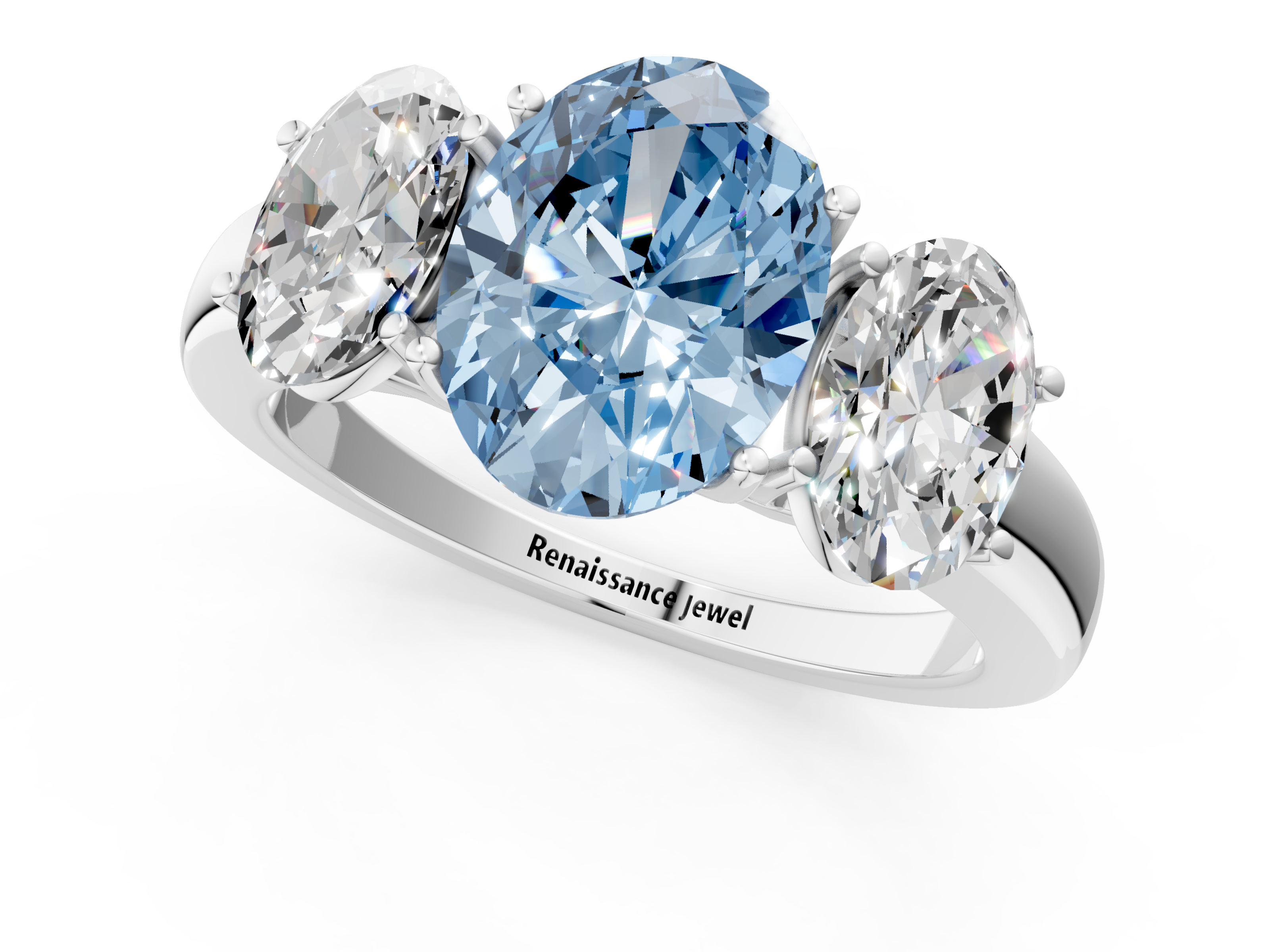 White gold Three-Stone Fancy Blue Oval  Cut Diamond Ring with Channel-Set Band and Four-Prong Setting_33