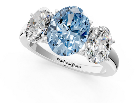 White gold Three-Stone Fancy Blue Oval  Cut Diamond Ring with Channel-Set Band and Four-Prong Setting_33