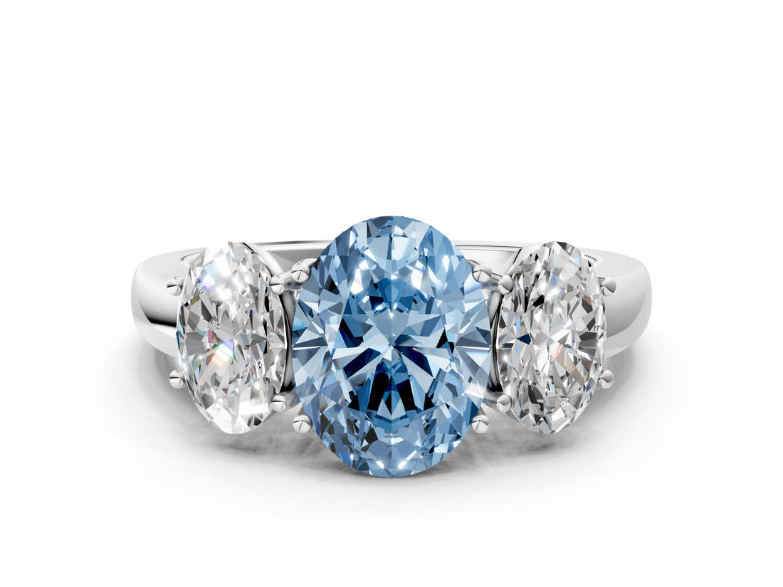 White gold Three-Stone Fancy Blue Oval  Cut Diamond Ring with Channel-Set Band and Four-Prong Setting_49