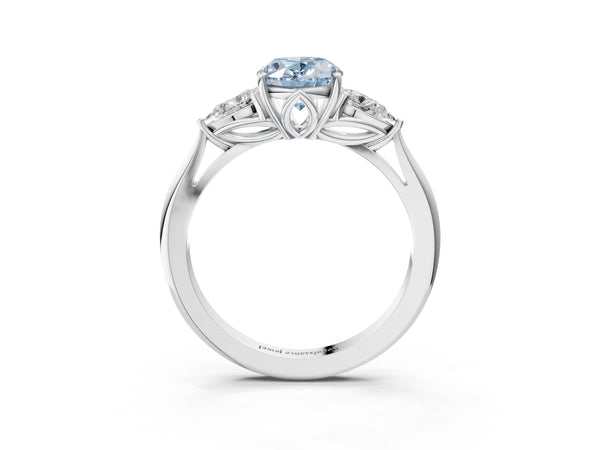 White gold Three-Stone Fancy Blue Oval Cut Diamond Ring with Pear  Side Stones in Four-Prong Setting