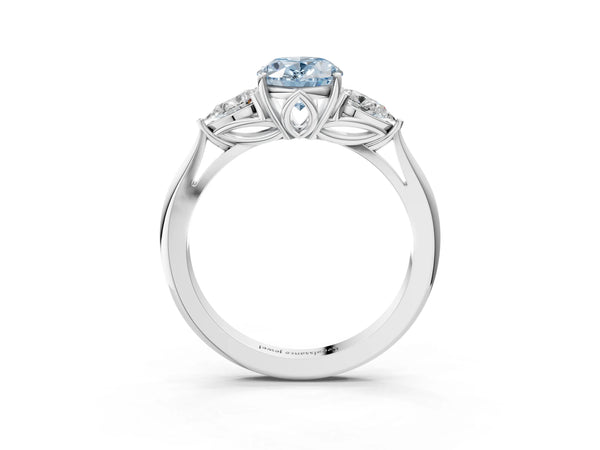 White Gold Oval Engagement Ring Setting for Fancy Blue Center with Pear Side Stones