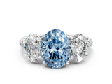 White gold Three-Stone Fancy Blue Oval Cut Diamond Ring with Round  Pavé Band and Prong Setting_181