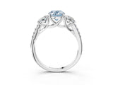 White gold Three-Stone Fancy Blue Oval Cut Diamond Ring with Round  Pavé Band and Prong Setting_184