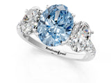 White gold Three-Stone Fancy Blue Oval Cut Diamond Ring with Round  Pavé Band and Prong Setting_184