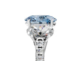 White gold Three-Stone Fancy Blue Oval Cut Diamond Ring with Round  Pavé Band and Prong Setting_186