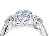 White gold Three-Stone Fancy Blue Oval Cut Diamond Ring with Round  Pavé Band and Prong Setting_187