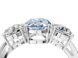 White gold Three-Stone Fancy Blue Oval Cut Diamond Ring with Round Side Stones, Classic Band, and Four-Prong Setting_70