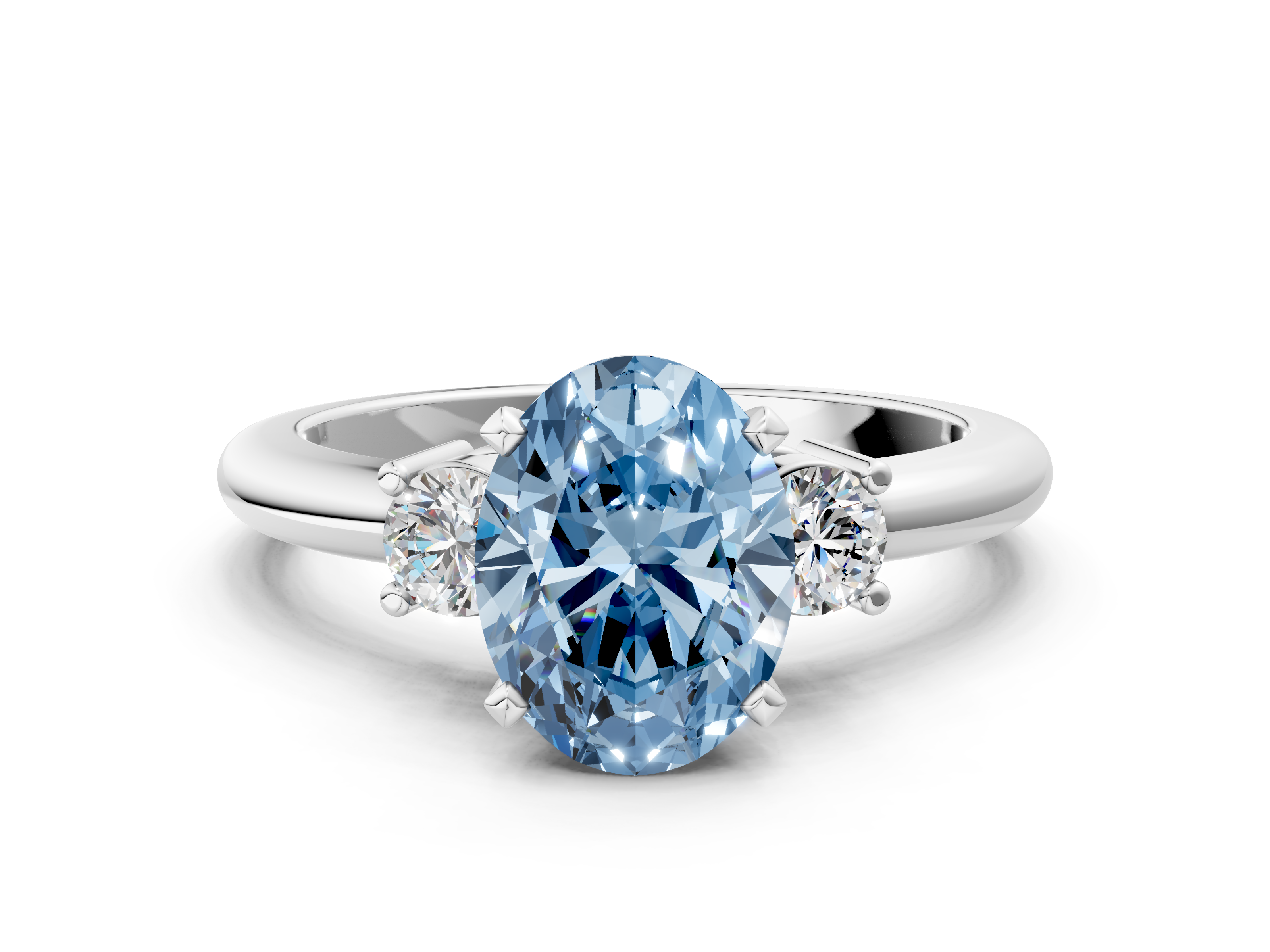 White gold Three-Stone Fancy Blue Oval  Cut Diamond Solitaire with Prong Setting and Classic Band_42