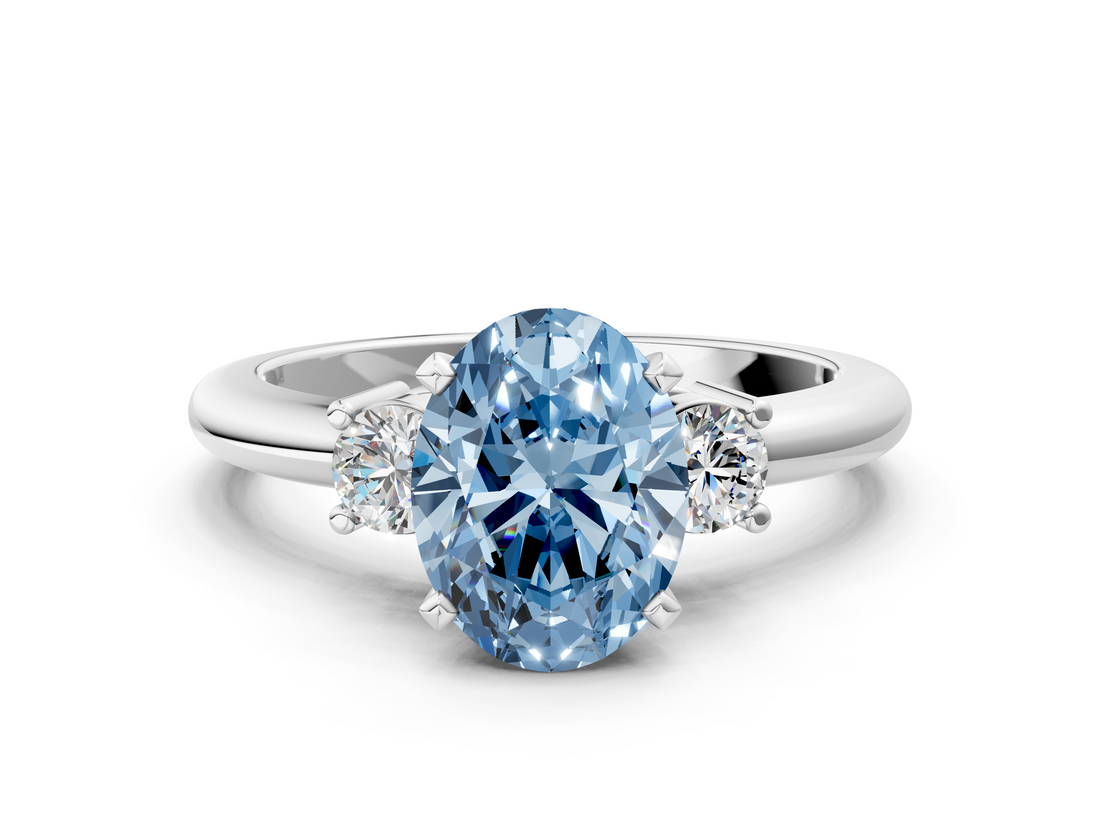 White gold Three-Stone Fancy Blue Oval  Cut Diamond Solitaire with Prong Setting and Classic Band_42