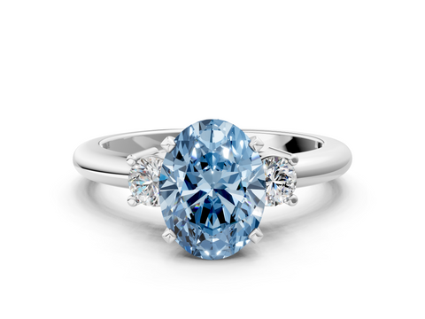 White gold Three-Stone Fancy Blue Oval  Cut Diamond Solitaire with Prong Setting and Classic Band_42