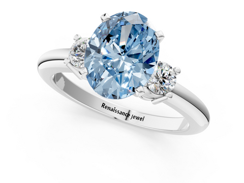 White gold Three-Stone Fancy Blue Oval  Cut Diamond Solitaire with Prong Setting and Classic Band_43