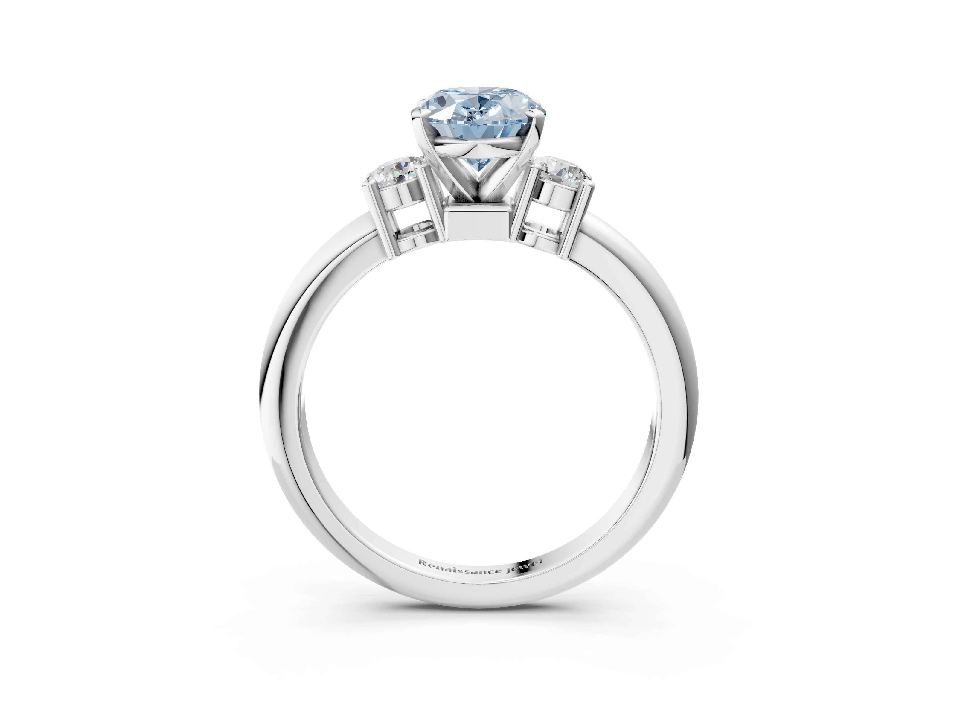 White gold Three-Stone Fancy Blue Oval  Cut Diamond Solitaire with Prong Setting and Classic Band_45