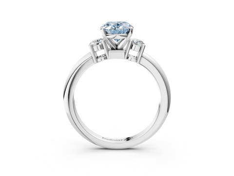 White gold Three-Stone Fancy Blue Oval  Cut Diamond Solitaire with Prong Setting and Classic Band_45