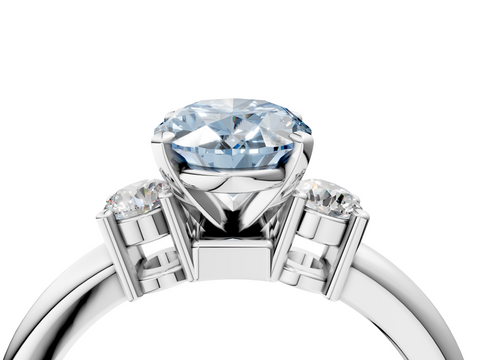White gold Three-Stone Fancy Blue Oval  Cut Diamond Solitaire with Prong Setting and Classic Band_46