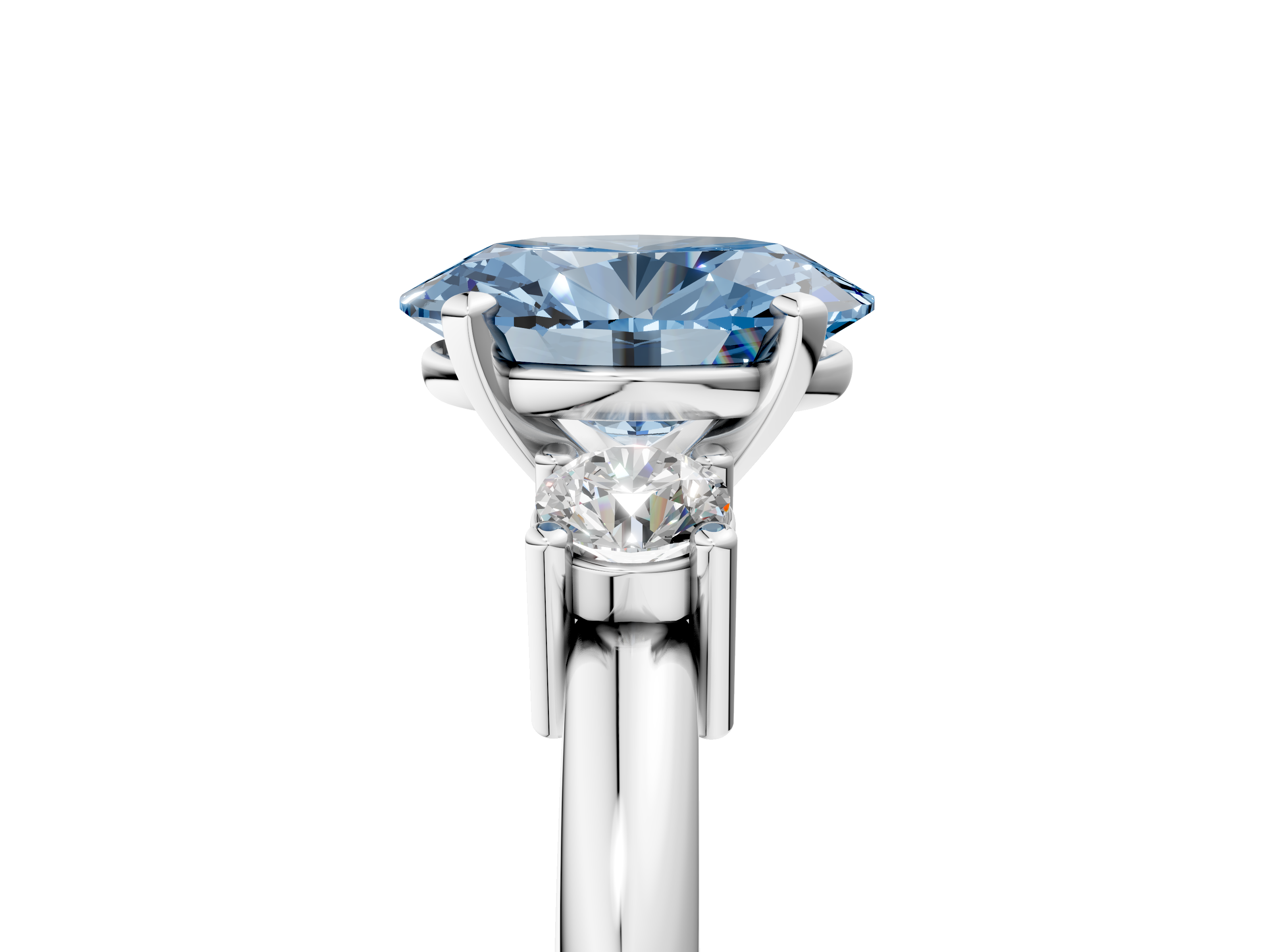 White gold Three-Stone Fancy Blue Oval  Cut Diamond Solitaire with Prong Setting and Classic Band_47