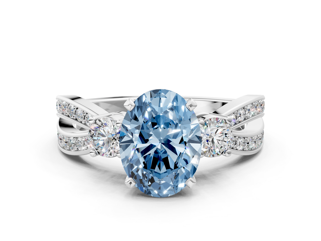 White gold Three-Stone Fancy Blue Oval  Cut Diamond Twist Band with Prong Setting_33