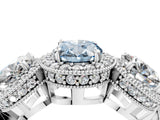 White gold Three-Stone Fancy Blue Oval Cut Halo Diamond Milgrain Band with Four-Prong Setting_4