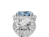 White gold Three-Stone Fancy Blue Oval Cut Halo Diamond Milgrain Band with Four-Prong Setting_5