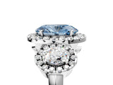 White gold Three-Stone Fancy Blue Oval Cut Halo Diamond Ring with Pave Band and Four-Prong Setting_5