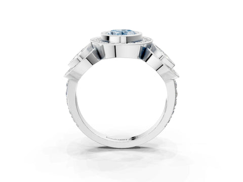 White gold Three-Stone Fancy Blue Oval Cut Halo Pavé Diamond Ring_3