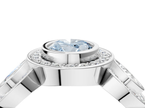 White gold Three-Stone Fancy Blue Oval Cut Halo Pavé Diamond Ring_4