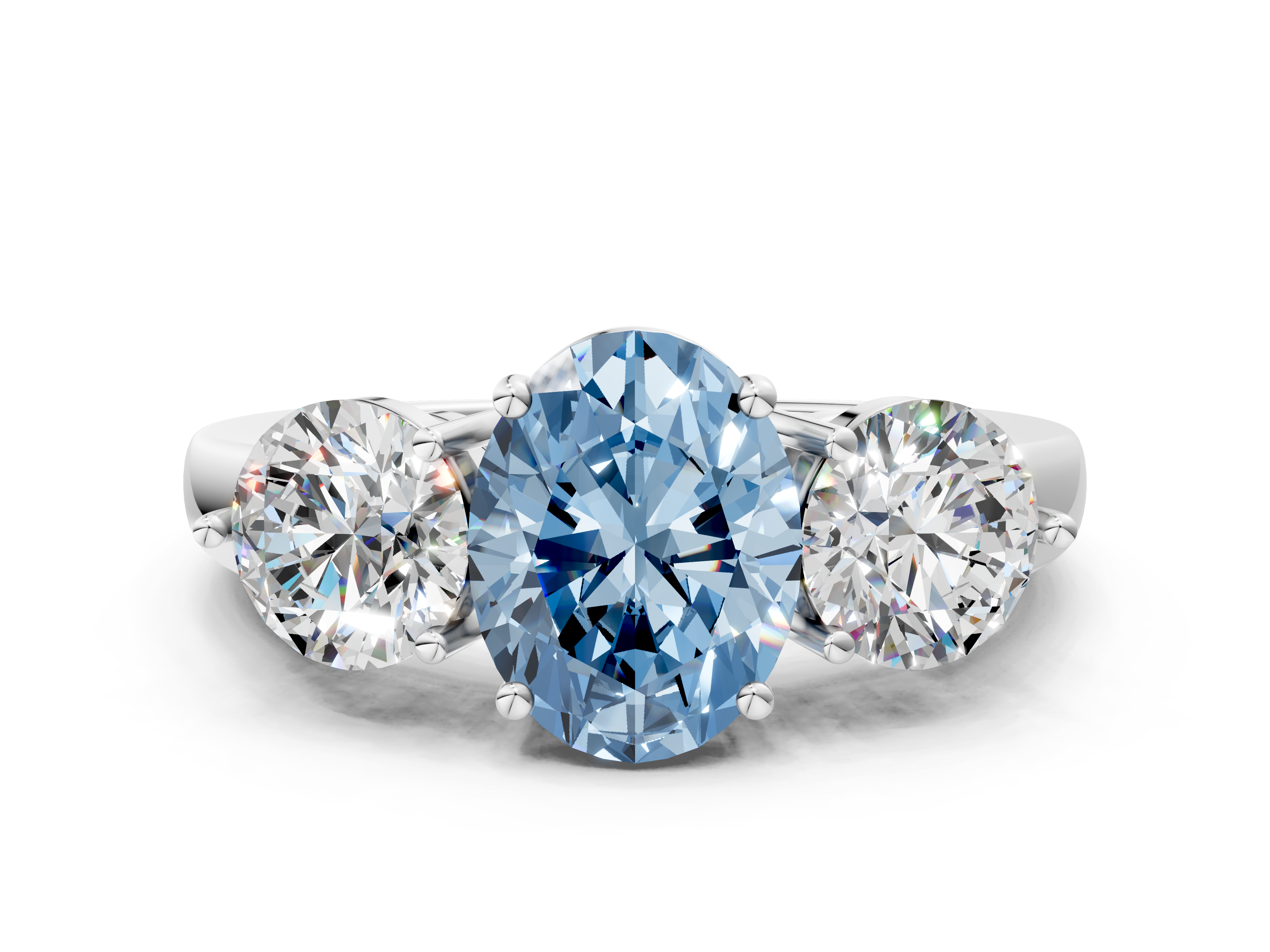 White gold Three-Stone Fancy Blue Oval  Cut Solitaire Ring with Prong Setting on a Classic Band_60