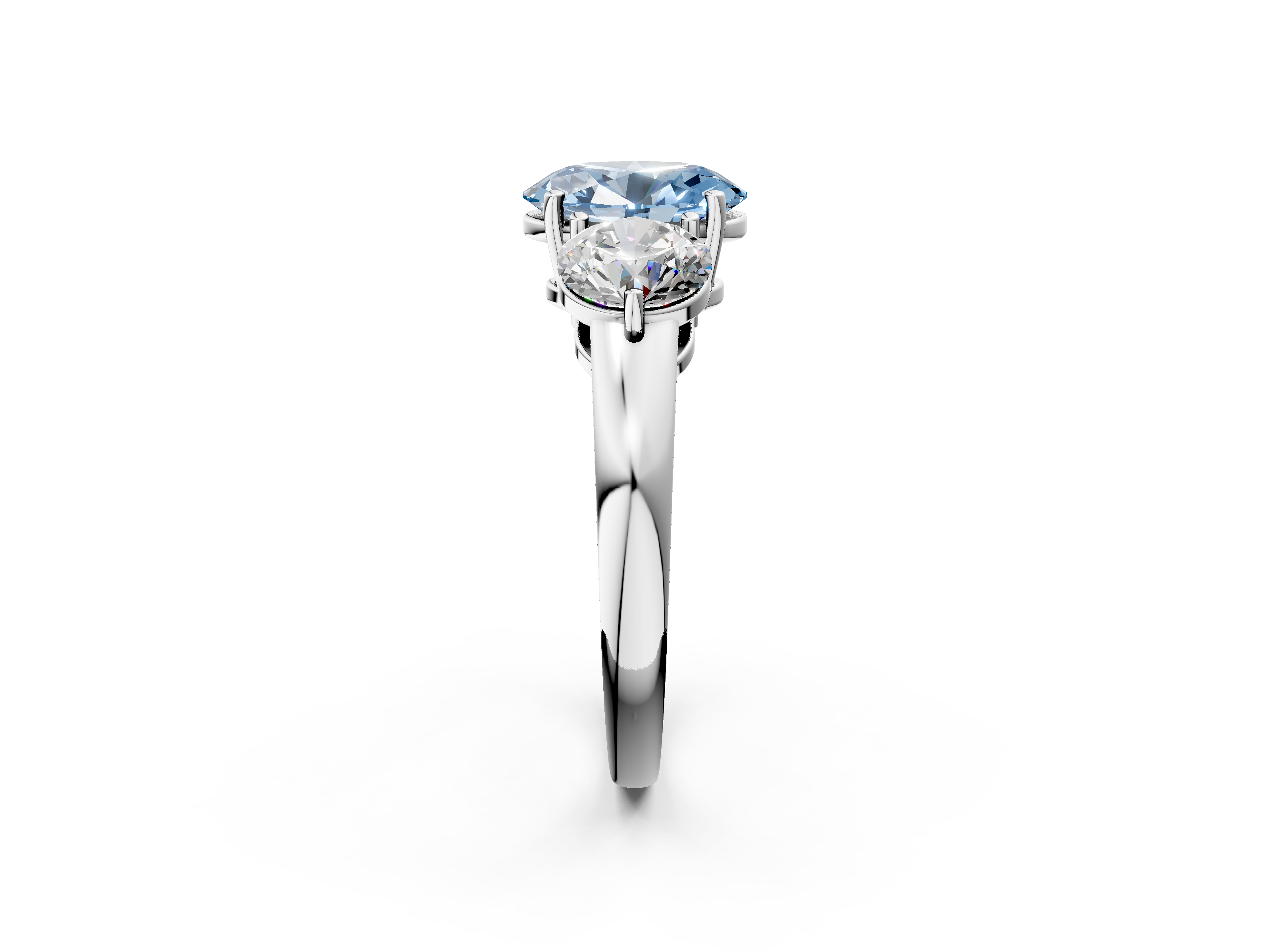 White gold Three-Stone Fancy Blue Oval  Cut Solitaire Ring with Prong Setting on a Classic Band_62