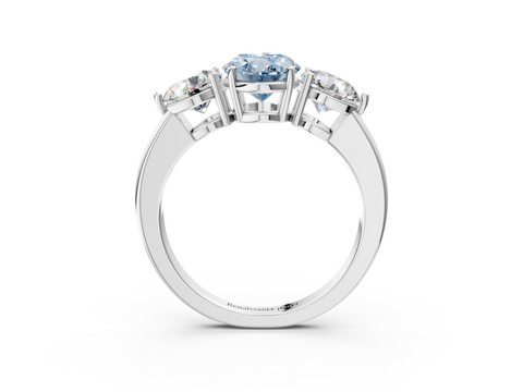 White gold Three-Stone Fancy Blue Oval  Cut Solitaire Ring with Prong Setting on a Classic Band_63