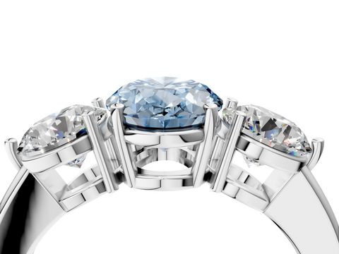 White gold Three-Stone Fancy Blue Oval  Cut Solitaire Ring with Prong Setting on a Classic Band_64
