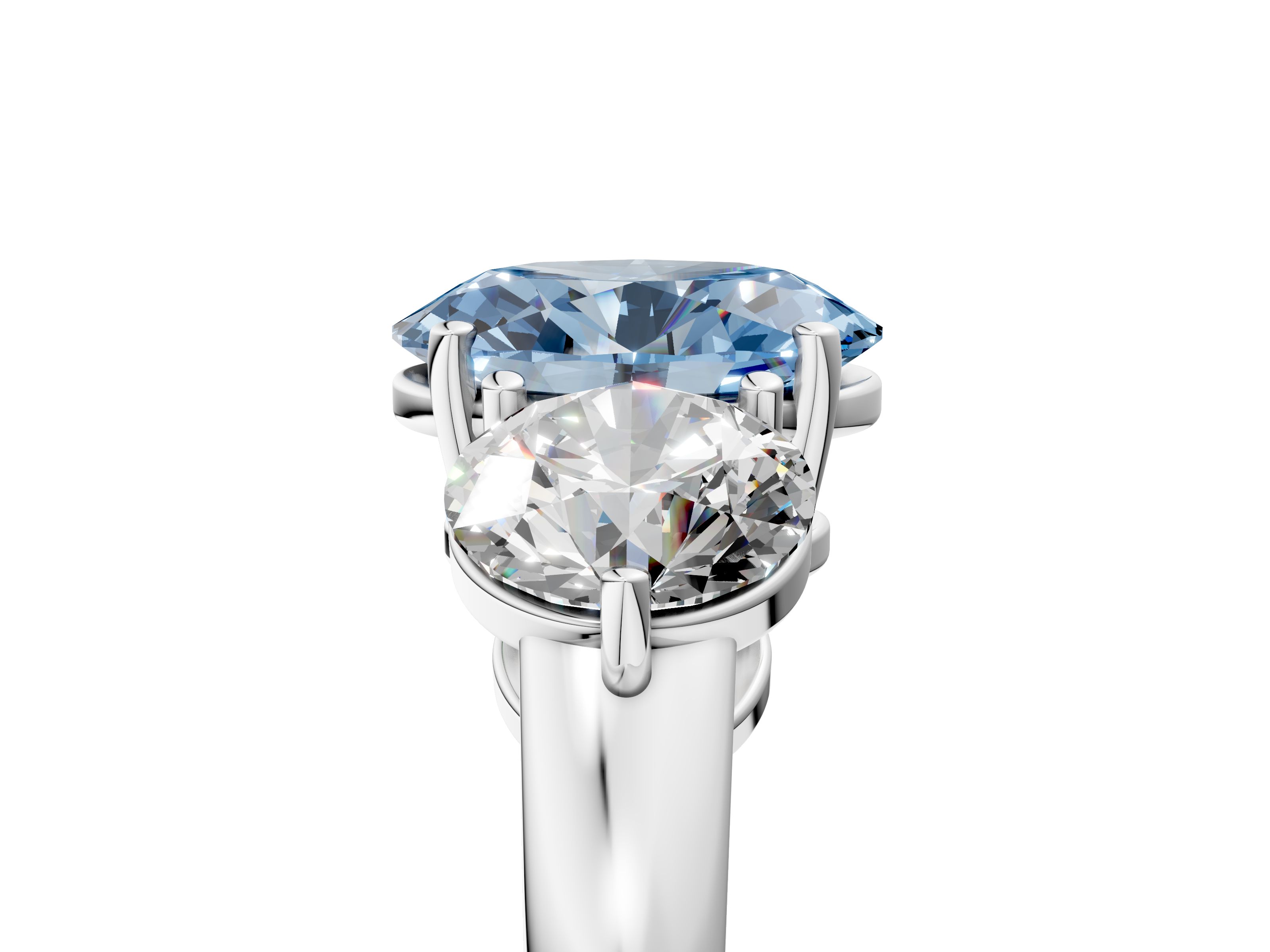 White gold Three-Stone Fancy Blue Oval  Cut Solitaire Ring with Prong Setting on a Classic Band_65