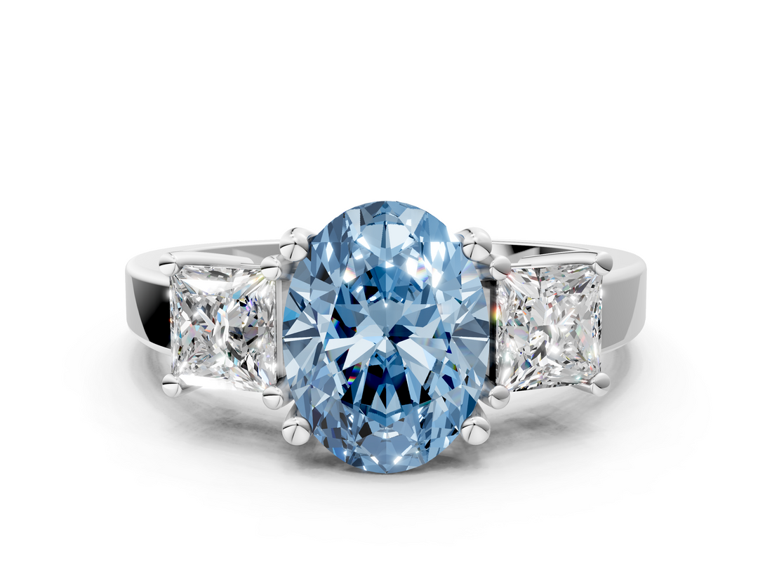 White gold Three-Stone Fancy Blue Oval  Cut Solitaire Ring with Prong Setting_3