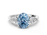 White gold Three-Stone Fancy Blue Oval  Diamond Ring with Pear Side Stones in Four-Prong Setting_38