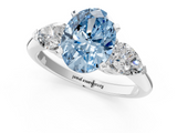 White gold Three-Stone Fancy Blue Oval  Diamond Ring with Pear Side Stones in Four-Prong Setting_38