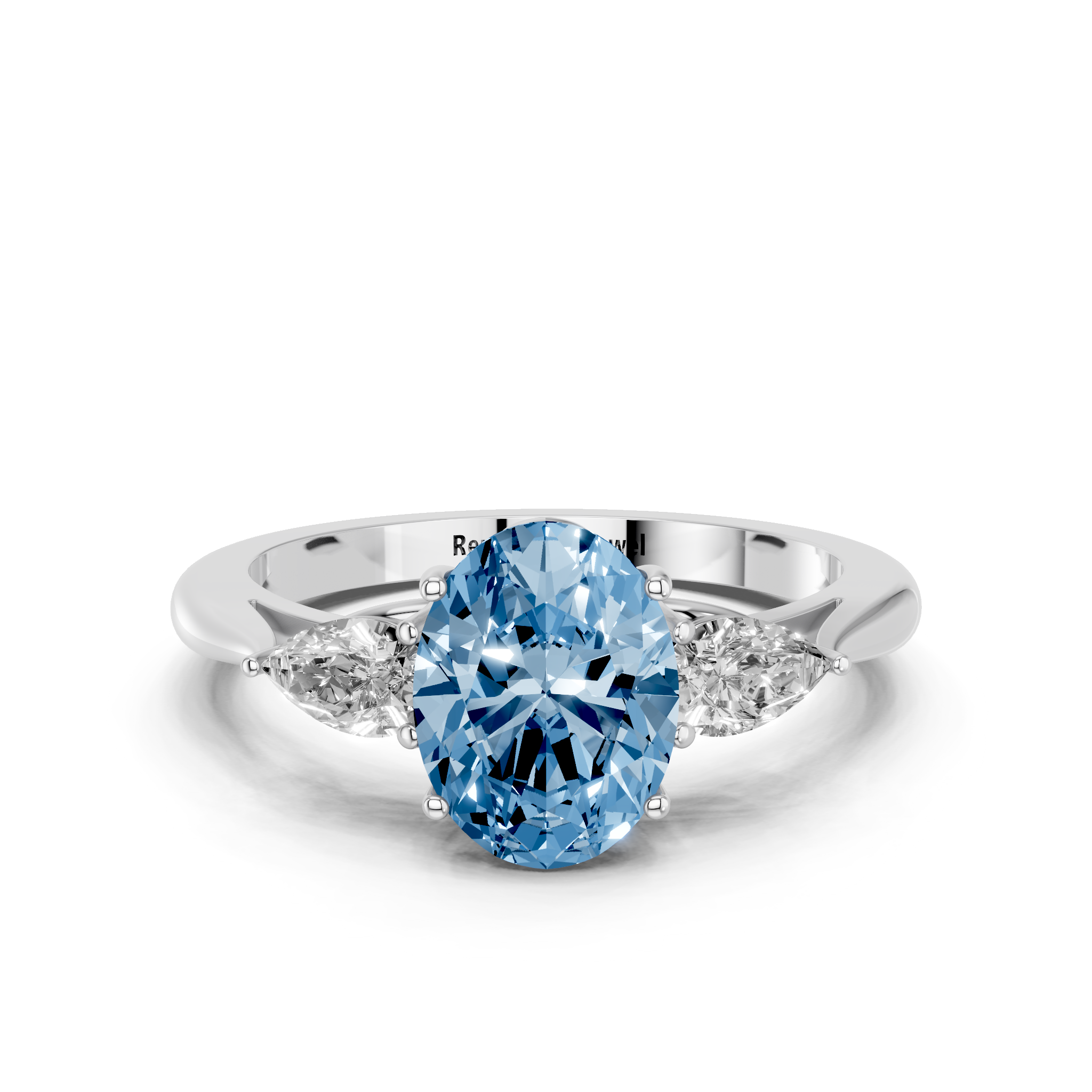 White gold Three-Stone Fancy Blue Oval  Diamond Solitaire Ring with Pear Side Stones and Four-Prong Setting_14